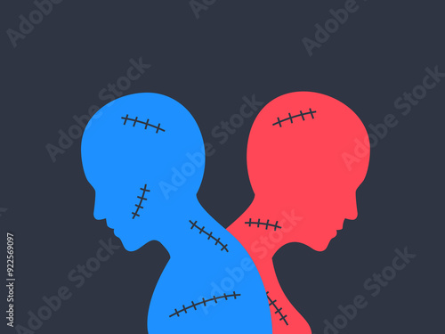Two silhouette with a lot of stitches. Isolated vector Illustration