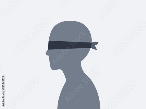 A silhouette with blindfold and earmuffed. Isolated Vector Illustration