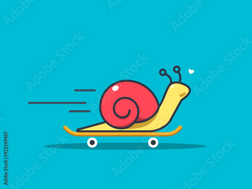 The snail with the skateboard. Isolated Vector Illustration