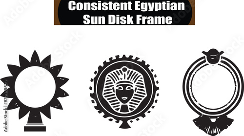 Consistent Egyptian Sun Disk Frame Minimalist Black Silhouette Vector Collection