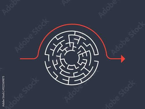 The red arrow is avoiding the labyrinth. Isolated Vector Illustration