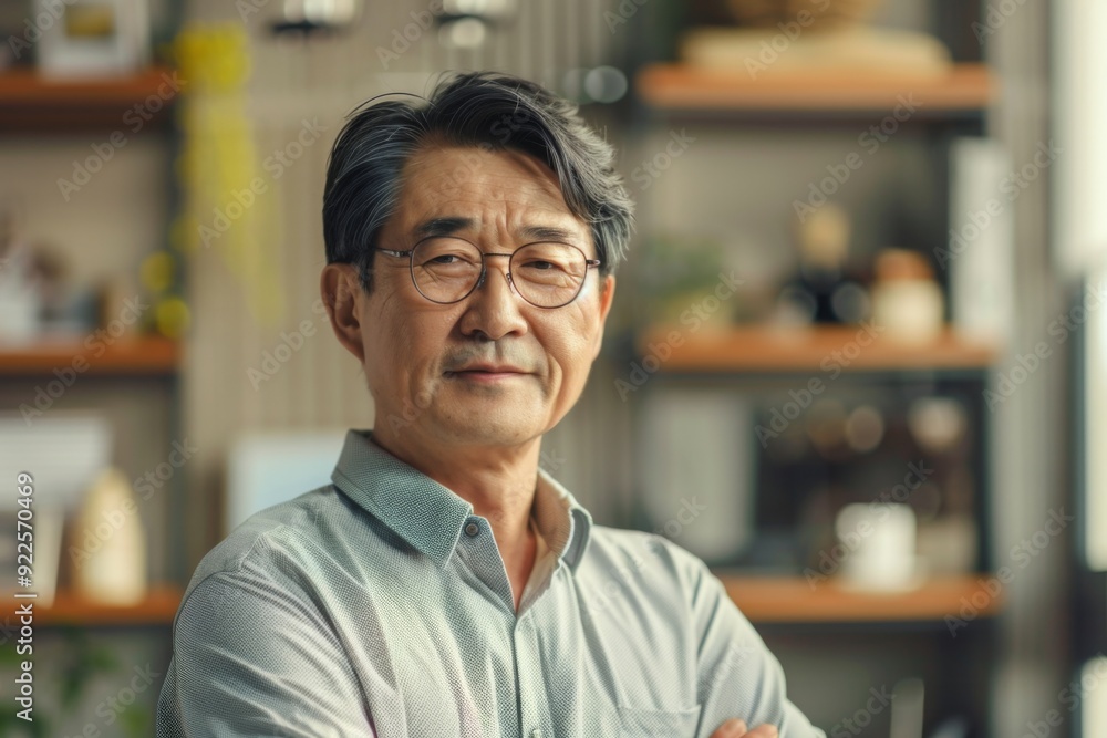 Portrait of a middle aged Asian man in startup company office Portrait of a middle aged Asian man in startup company office