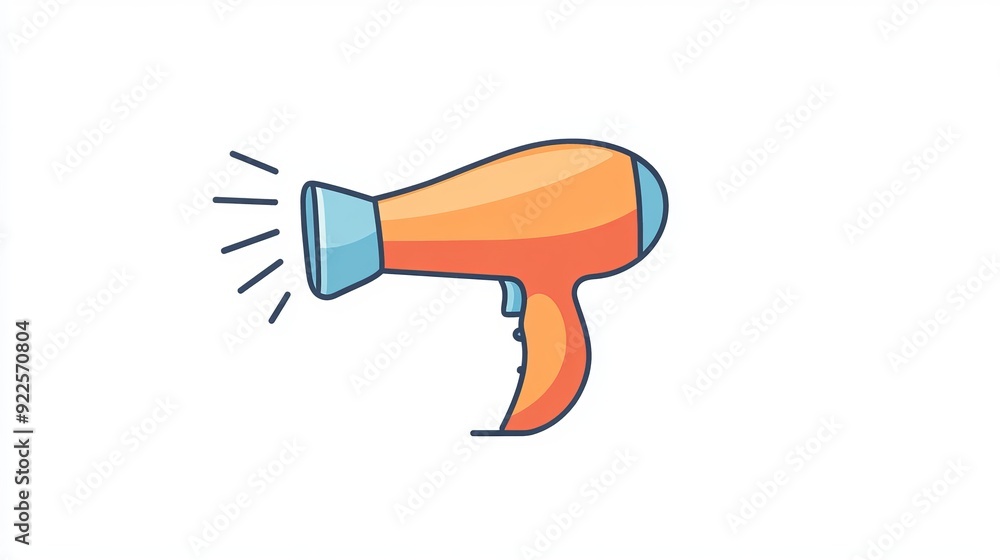 Thin line web icon of a hair dryer blowing air, with an editable stroke, designed as a simple vector on a white background Thin line web icon of a hair dryer blowing air, with an editable stroke, designed as a simple vector on a white background