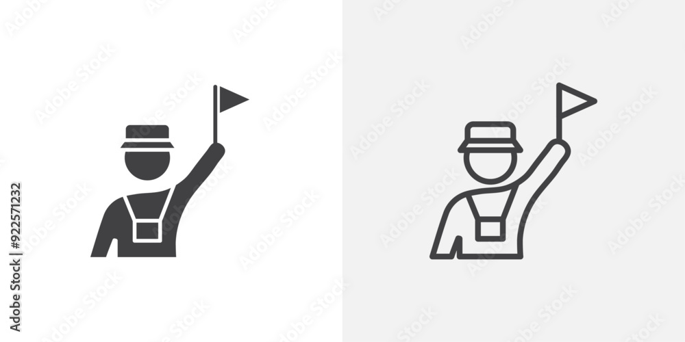 © Ghori - Tour guide vector icon set black filled and outlined style.