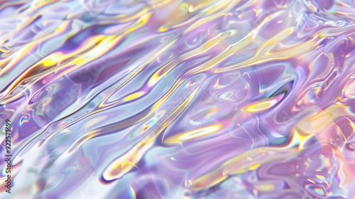 Iridescent abstract background with fluid, wavy textures and vibrant, Y2K-inspired holographic colors in pastel shades.