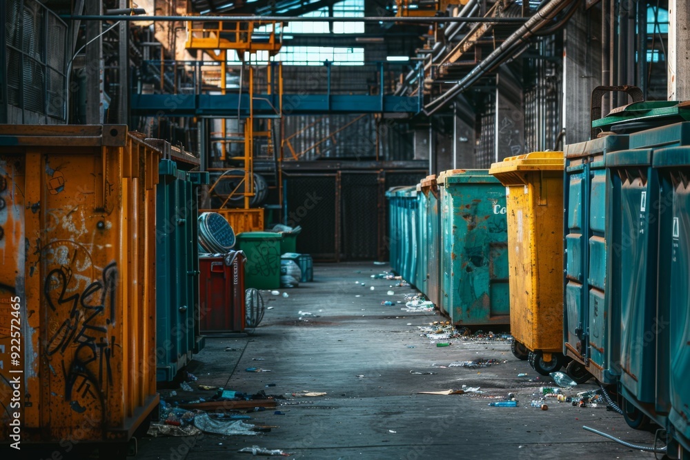 Recycling containers in a recycling factory Recycling containers in a recycling factory