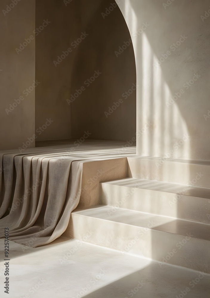 Fototapeta premium Minimalist Interior Design with Concrete Stairs and Sunlight