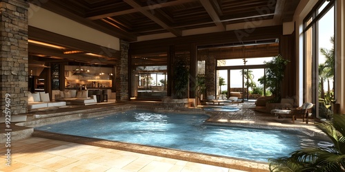 Wallpaper Mural Luxury Indoor Swimming Pool with Stone Walls and Wooden Beams Torontodigital.ca