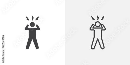 Angry human vector icon set black filled and outlined style.