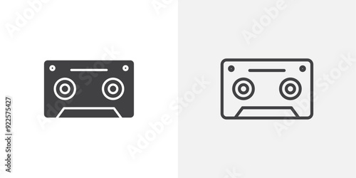 Old Cassette vector icon set black filled and outlined style.