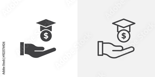 School fees vector icon set black filled and outlined style.