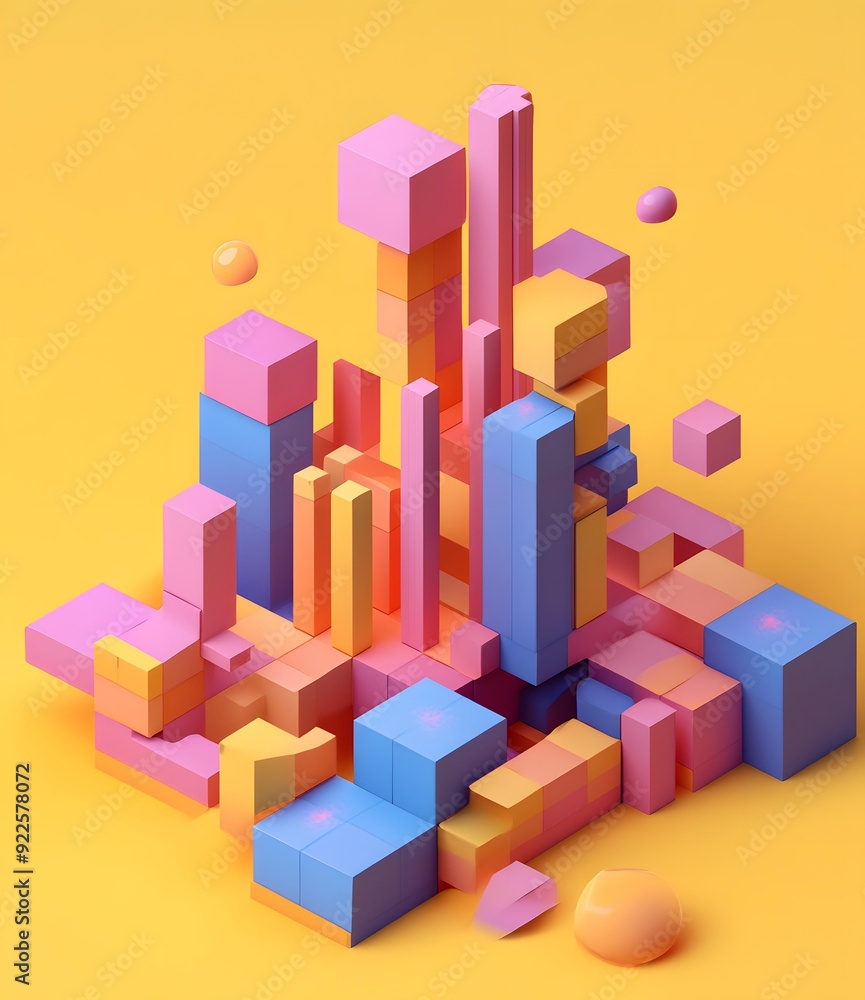 Abstract 3D Geometric Shapes Illustration With Yellow Background Abstract 3D Geometric Shapes Illustration With Yellow Background