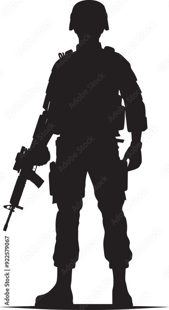 Black silhouette of a Soldier warrior isolated on a white background vector illustration Black silhouette of a Soldier warrior isolated on a white background vector illustration