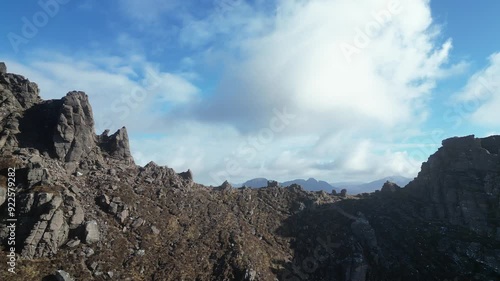 Drone shot of the rugged beauty of Stac Pollaidh, Scotland. photo