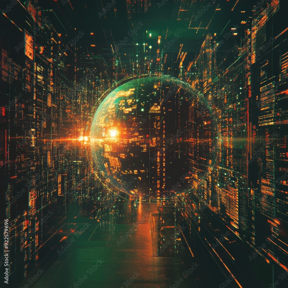 Fototapeta premium A conceptual art piece featuring a globe with interwoven lines and nodes, depicting the interconnected world