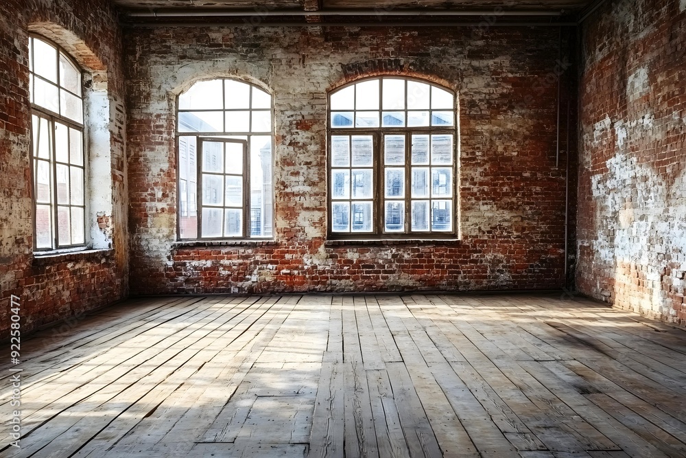 Empty Room With Large Windows and Brick Walls Empty Room With Large Windows and Brick Walls