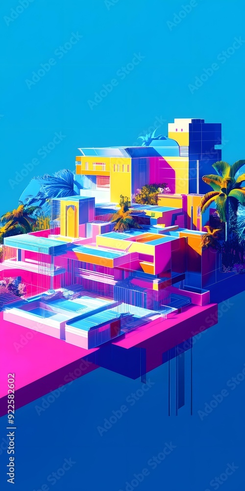 Abstract Geometric Building with Palm Trees and Pool Abstract Geometric Building with Palm Trees and Pool