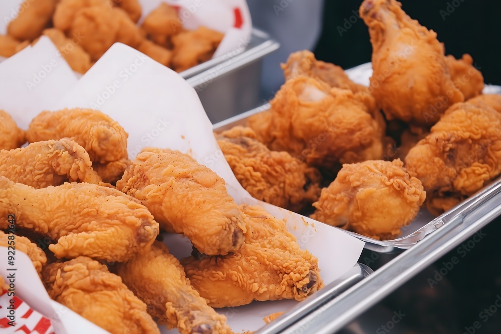 Multiple servings of freshly made fried chicken Multiple servings of freshly made fried chicken