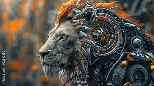 Cybernetic Lion: A Fusion of Nature and Technology photo