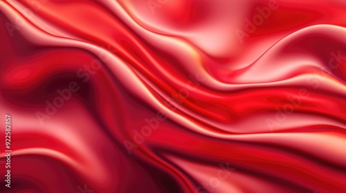 Red soft satin fabric waves background design. Texture with smooth flowing patterns and light shiny effect