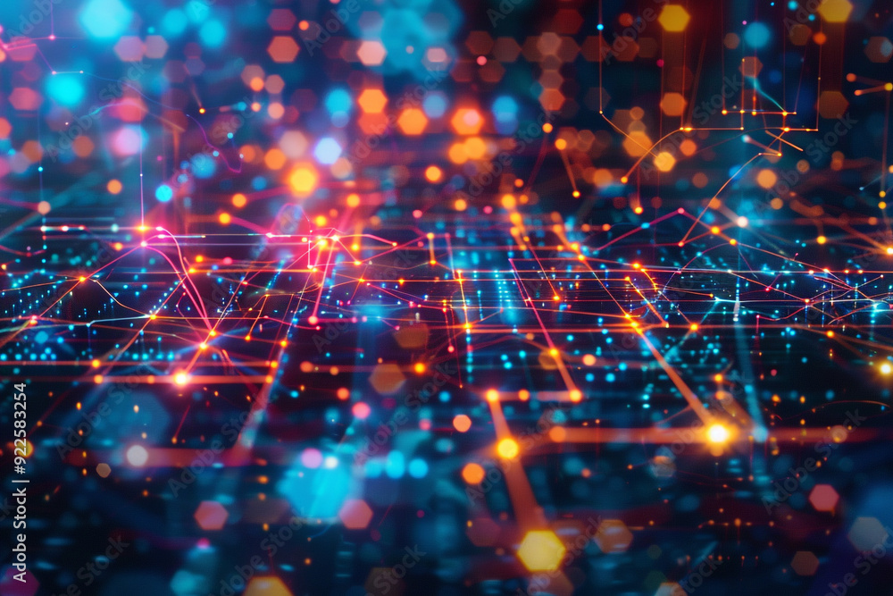 Obraz premium Artificial intelligence data flow a vibrant depiction of the cybernetic connections and digital landscapes