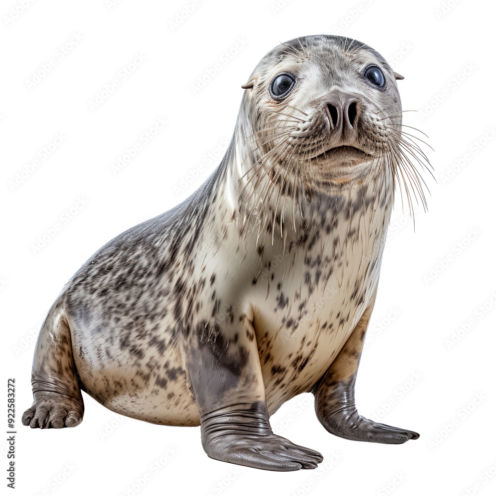 Fototapeta premium Robbe, Kegelrobbe, freigestellt vor transparentem Hintergrund, Generative AI