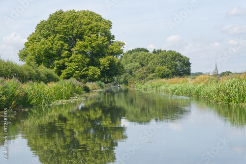 Chichester Canal from narrowboat. West Sussex, England. photo