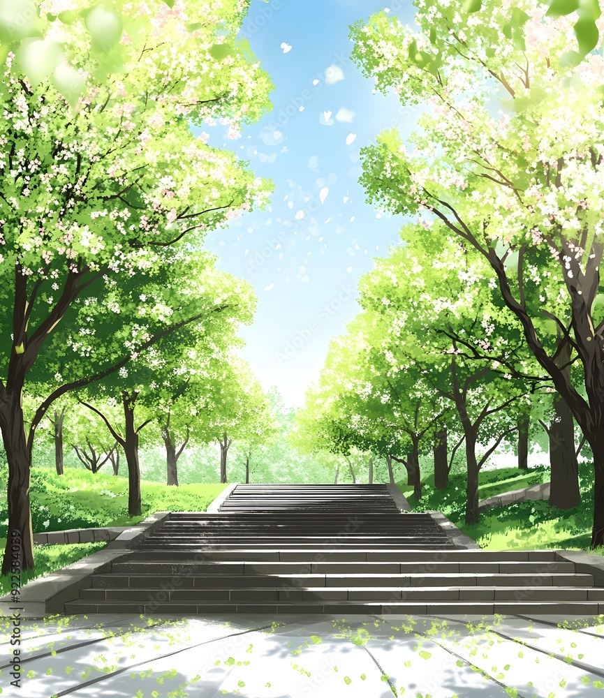 Obraz premium Spring Trees Green Landscape Illustration