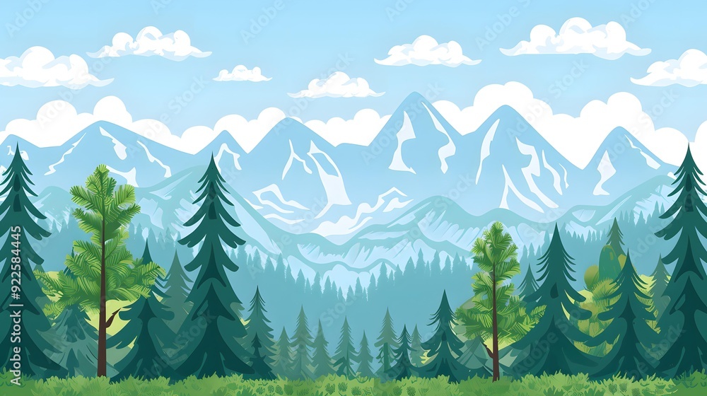 Beautiful Mountain Landscape with Green Pine Trees Beautiful Mountain Landscape with Green Pine Trees