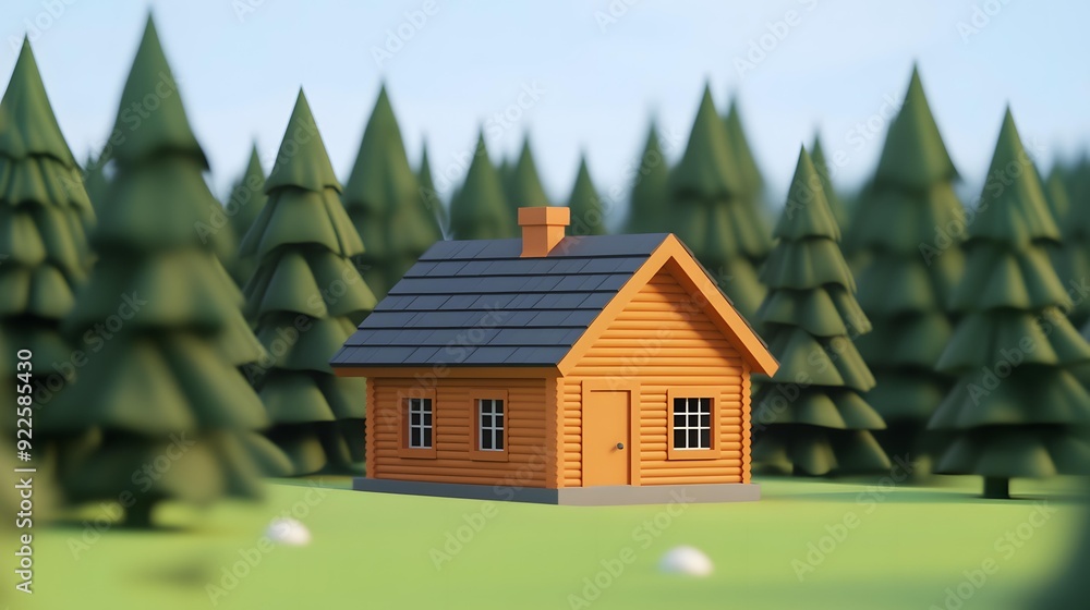 Low Poly 3D Render of a Wooden Cabin in the Forest Low Poly 3D Render of a Wooden Cabin in the Forest