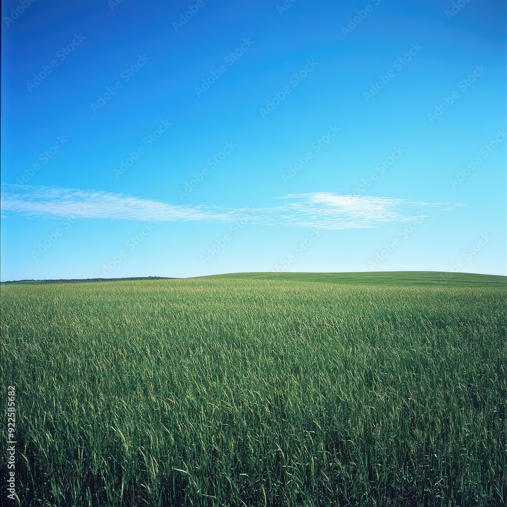 A vast green savannah landscape, with tall grasses swaying under a clear blue sky A vast green savannah landscape, with tall grasses swaying under a clear blue sky