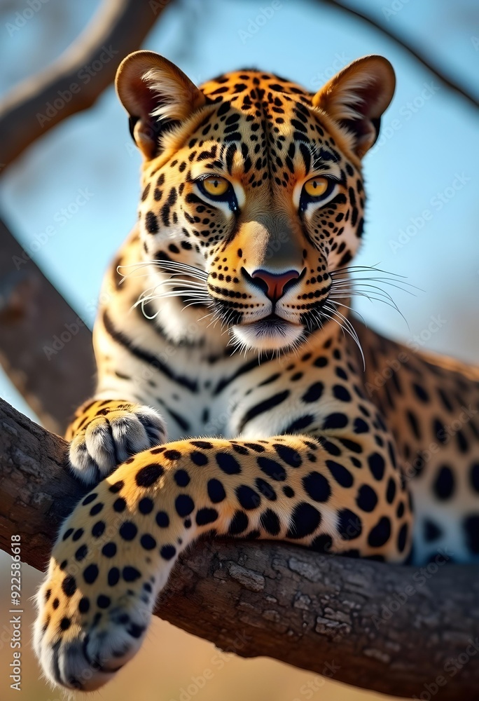 Obraz premium Portrait of a leopard on a tree..