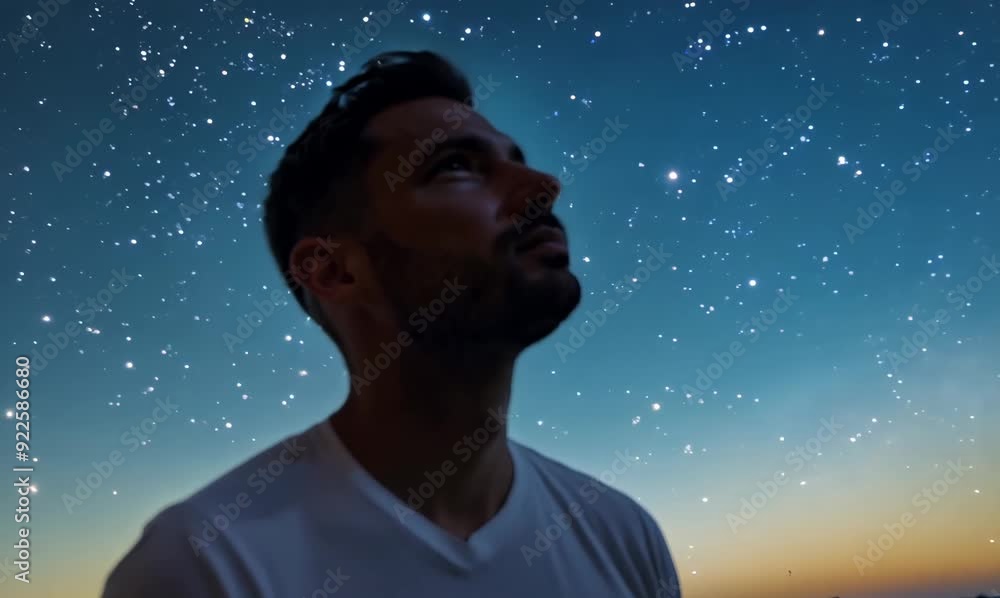 Spanish Man Enjoying a Clear Starry Night Sky on Balcony Spanish Man Enjoying a Clear Starry Night Sky on Balcony