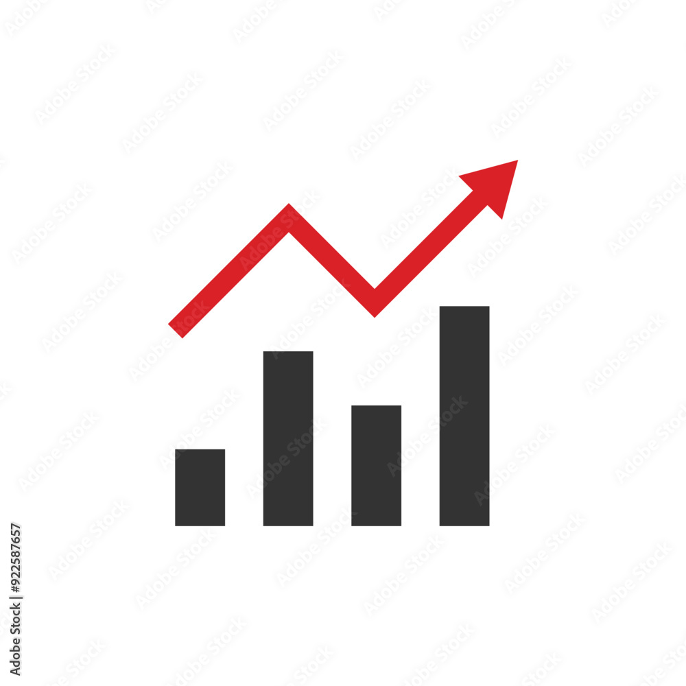 Statistics simple graphic illustration with red arrow as a growth sign on a top. Vector icons in flat style Statistics simple graphic illustration with red arrow as a growth sign on a top. Vector icons in flat style