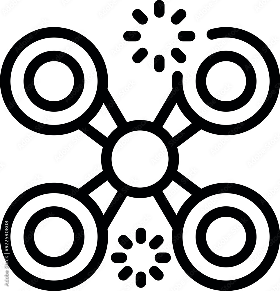 Icon of a drone delivering a parcel, with its propellers rotating Icon of a drone delivering a parcel, with its propellers rotating