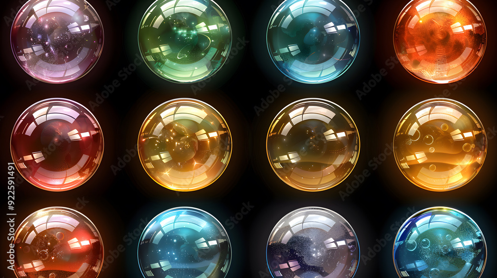 Set of round curved shapes of glowing neon color spheres isolated on black background technology Set of round curved shapes of glowing neon color spheres isolated on black background technology