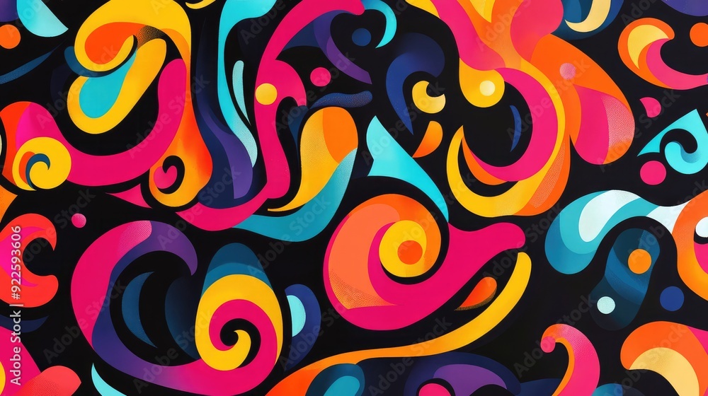 Bright and colorful sarong pattern featuring abstract shapes and swirls. Bright and colorful sarong pattern featuring abstract shapes and swirls.