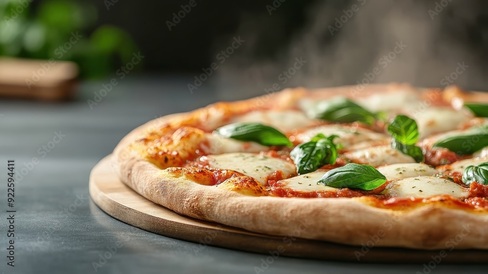 Detailed view of Margherita pizza being sliced, showcasing gooey cheese, fresh basil, and tomato sauce.