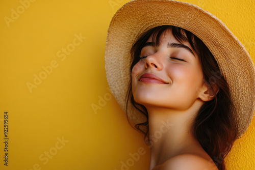 A close up of a woman's face with her eyes closed