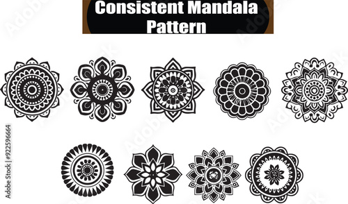 Consistent Mandala Pattern Artistic Silhouette Elements in Black
