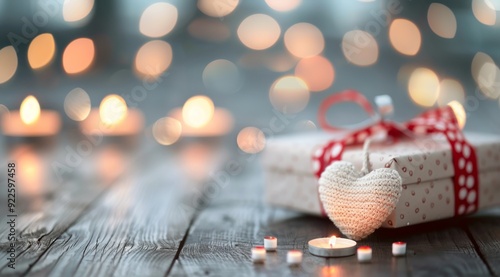 Festive Gift Box With Heart-Shaped Decorations and Twinkling Lights