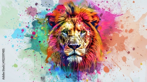 Lion in Colorful Splatter Painting photo