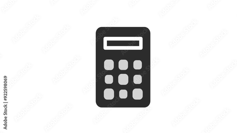 Modern Calculator Animation with Black Body and Gray Buttons on White Background. icon animation calculator. Modern Calculator Animation with Black Body and Gray Buttons on White Background. icon animation calculator.