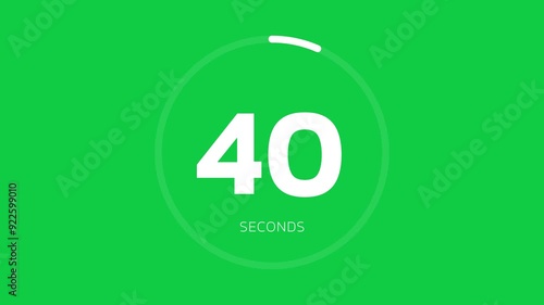 45 Second Countdown Timer with Circle Progress Bar animation, Green Screen
