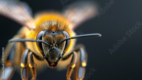 Close-Up View of a Bumblebee Captured Against a Dark Background