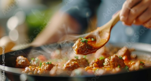 Cooking Savory Meat Mixture With Vegetables in a Pan on the Stove