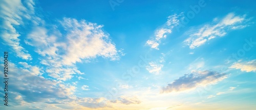 White Clouds in a Light Blue Sky at Sunset