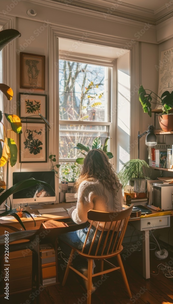 Professional Housekeeper Organizing and Decluttering a Stylish Home Office During Spring Cleaning Professional Housekeeper Organizing and Decluttering a Stylish Home Office During Spring Cleaning