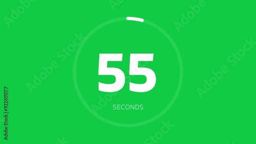 60 Second Countdown Timer with Circle Progress Bar animation, Green Screen