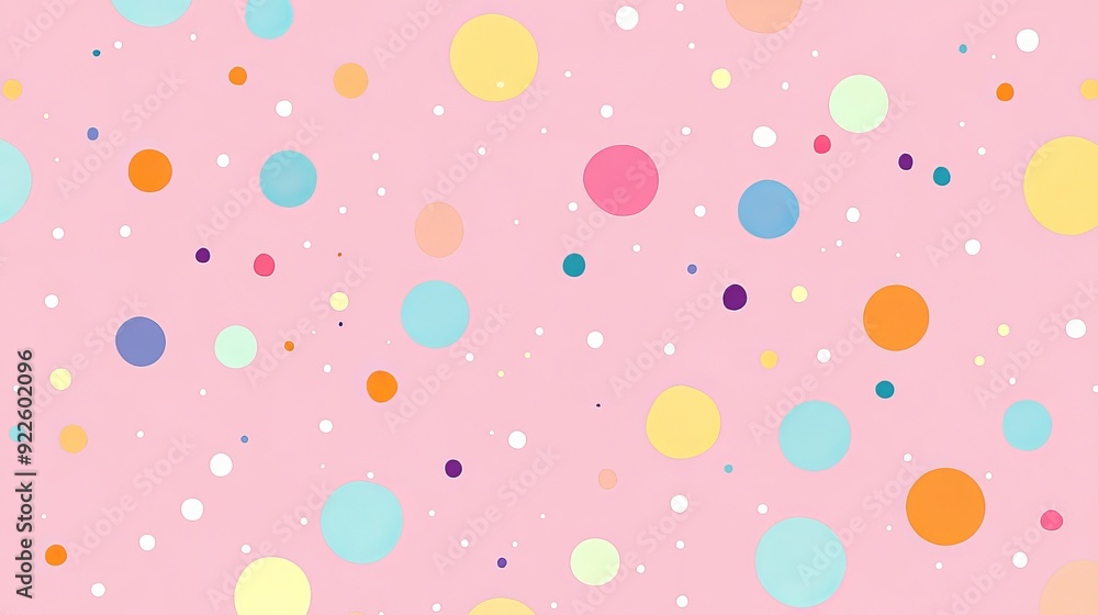 Colorful polka dots on a light pink background in a playful design Colorful polka dots on a light pink background in a playful design